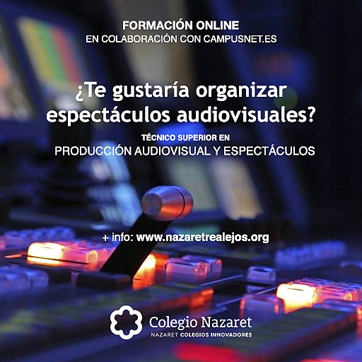 RealejosNazaret's tweet photo. ¿Te gustaría organizar tus propios espectáculos audiovisuales? Con Nazaret y CampusNet podrás hacerlo realidad 👉🏼 Ciclo Formativo de Grado Superior en Producción Audiovisual y Espectáculos.#ONLINE ¿Te interesa? Infórmate en nuestra web: https://t.co/OQxyp9fZWW @coleinnovadores https://t.co/C6kJ2WYelF