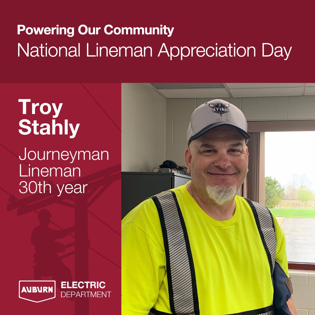 CityofAuburnIN's tweet image. Meet Troy Stahly!

#thankalineman #poweringourcommunity #auburnelectric