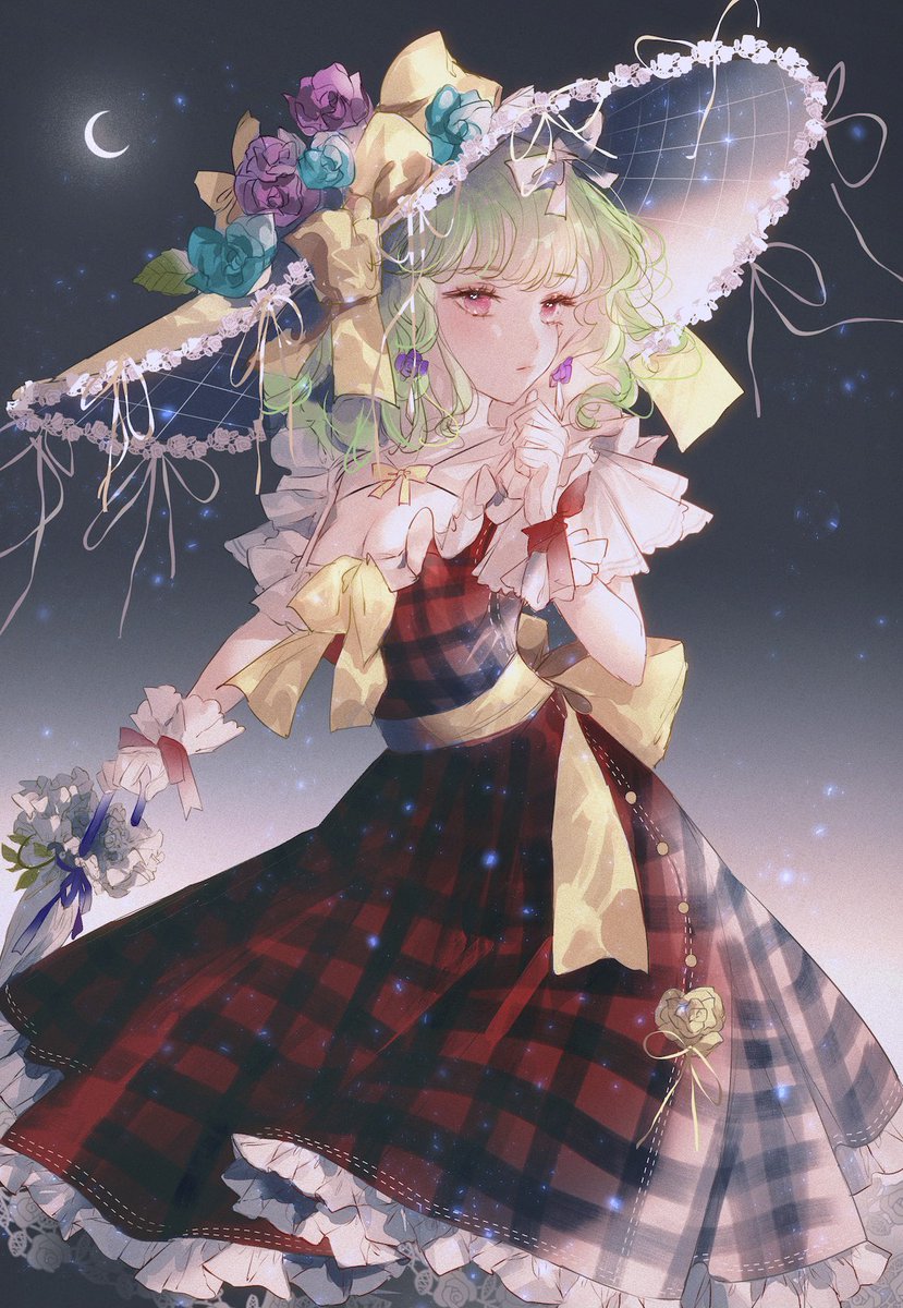 kazami yuuka 1girl solo flower green hair dress plaid red eyes  illustration images