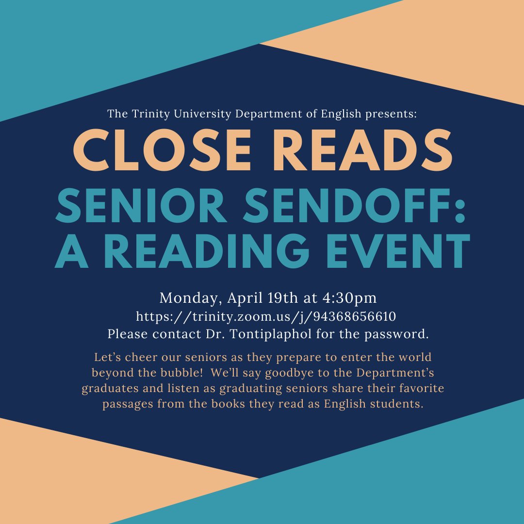 TOMORROW (MONDAY) 19 April. English Department Senior Sendoff.