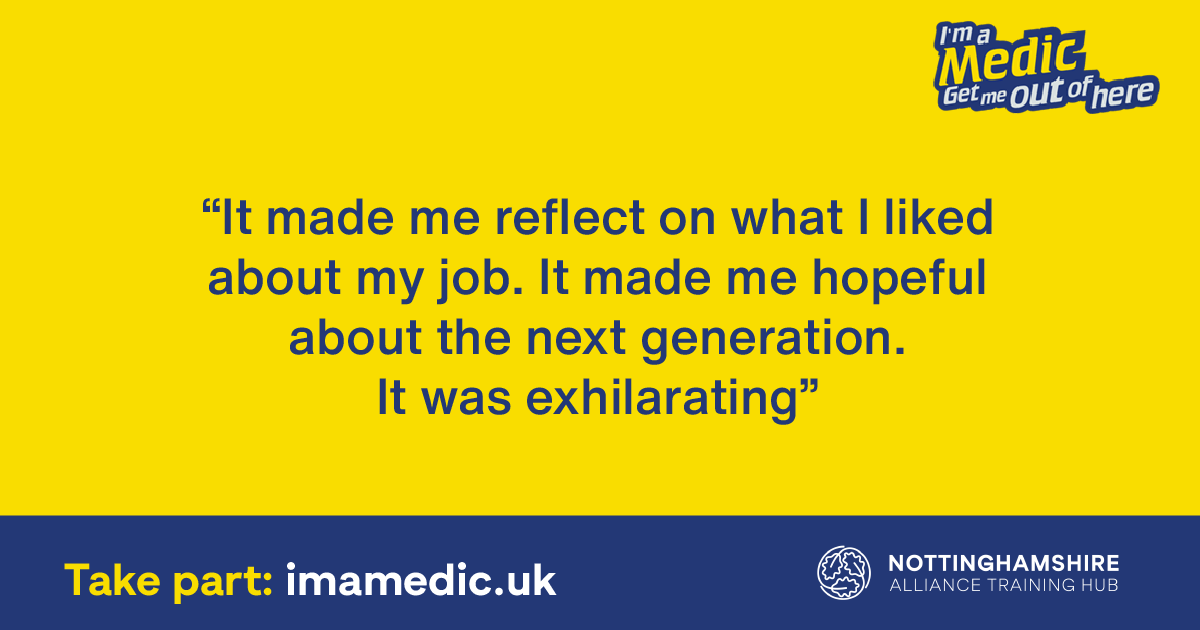NottsAlliance's tweet photo. Taking part in #ImaMedic not only benefits teachers and students but also healthcare workers. This is for all Nottinghamshire primary care workers!
Join and inspire the next generation of GPβs, nurses, healthcare assistants, and admin support: https://t.co/r4zvhzMo6p
#notts https://t.co/fx6hZ0OXnU