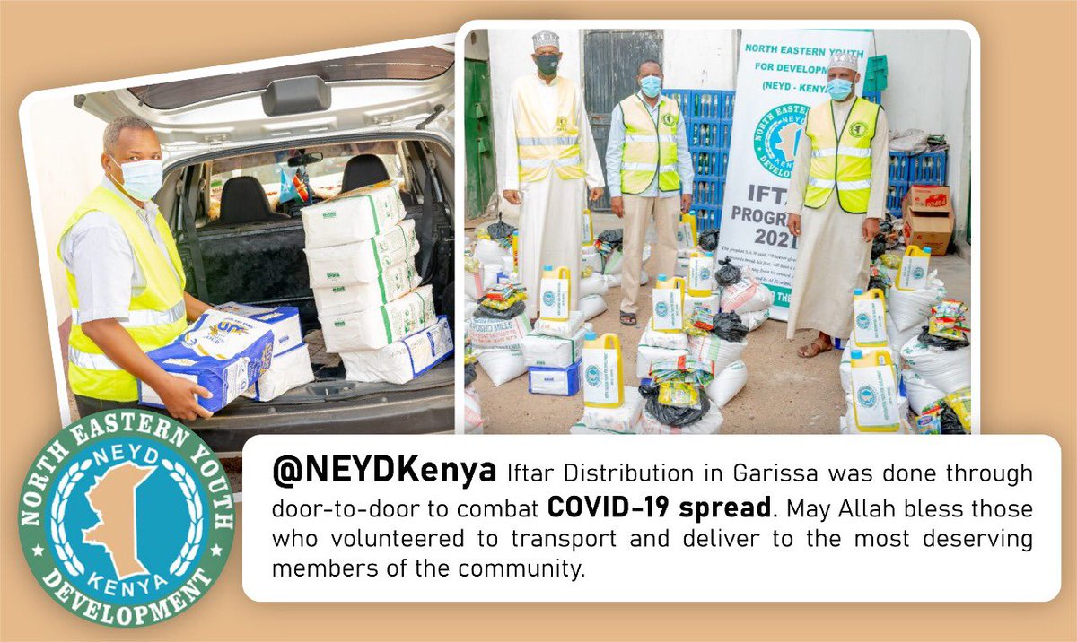 @NEYDKenya Iftar Distribution in Garissa was done through door-to-door to combat COVID-19 spread. May Allah bless those who volunteered to transport and deliver to the most deserving members of the community.@HayratAid