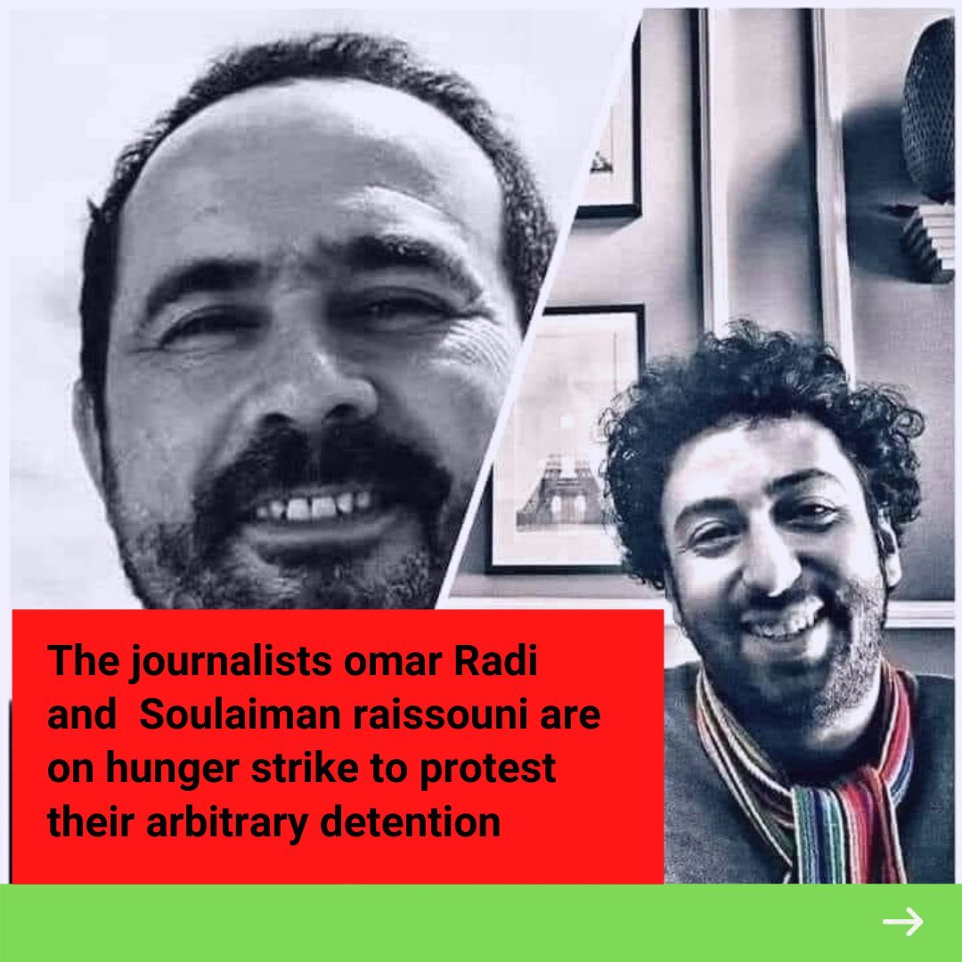 La grève de la faim des journalistes Omar Radi  et Soulaimane Raissouni doit être entendue. Ils sont en détention provisoire depuis juillet pour l’un et depuis mai pour l’autre. Ils ont droit à un procès équitable. #n26011 #n23052 #justicepouromaretsoulaimane