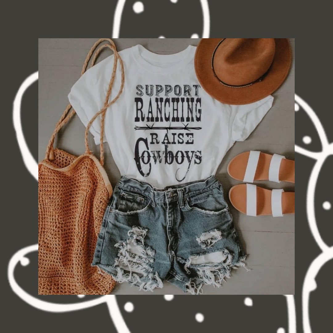 rowdycactusco's tweet photo. Our Support Ranching Raise Cowboys Tee is now live! Our family goal is once my husband is out of the military for us to own a small commercial operation, as well as, a small show stock herd 🐮🖤 https://t.co/yxLu0u9ujO