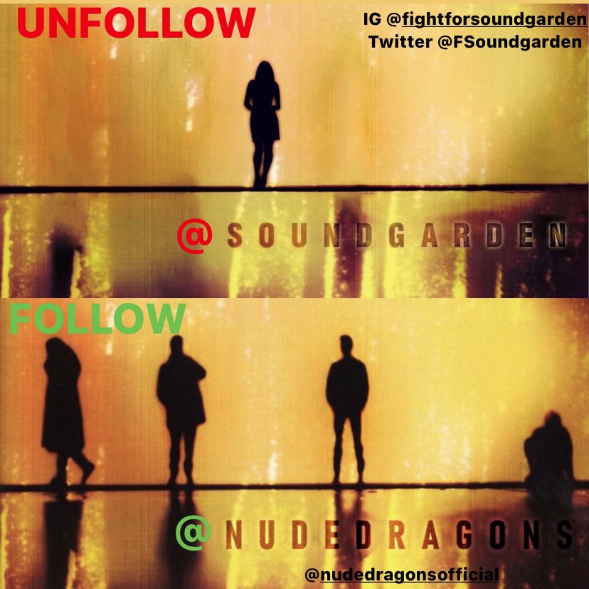 FSoundgarden's tweet photo. RETWEET! “...a picture speaks a thousand words...” In protest of @thenudedragons losing access to their @soundgarden accounts we must unite! #istandwithsoundgarden #soundgarden #nudedragons #chriscornell https://t.co/IWfaXjpD8k