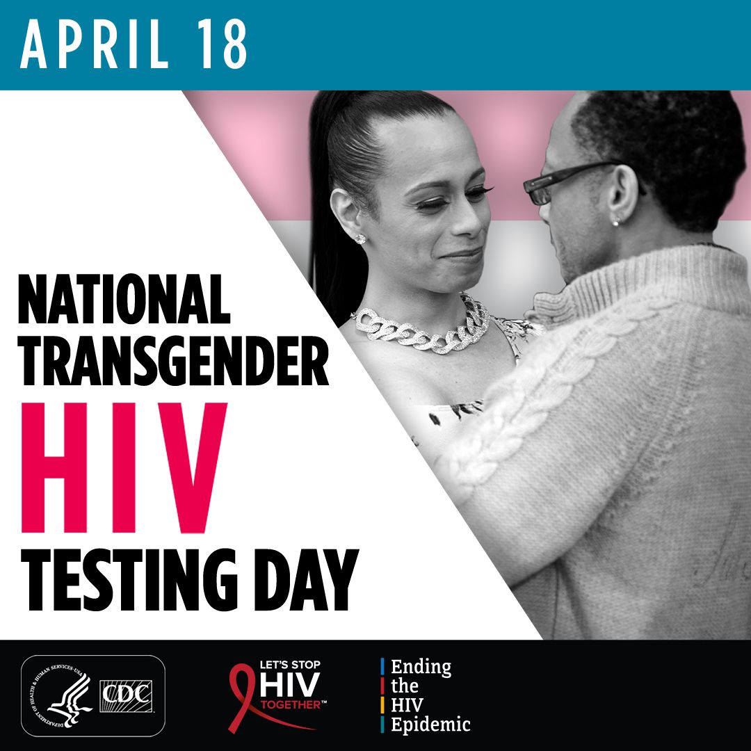 Today is National Transgender HIV Testing Day, a day to recognize the importance of #HIV testing, status awareness & focus on prevention and treatment efforts among transgender & gender non-binary people #NTHTD #StopHIVTogether bit.ly/3dnJM0x