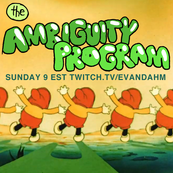 evandahm's tweet photo. weird cartoons show yet again, tonight 9 eastern, https://t.co/lG0gMZS8AU, #ambiguityprogram https://t.co/EDWtzyF6IQ
