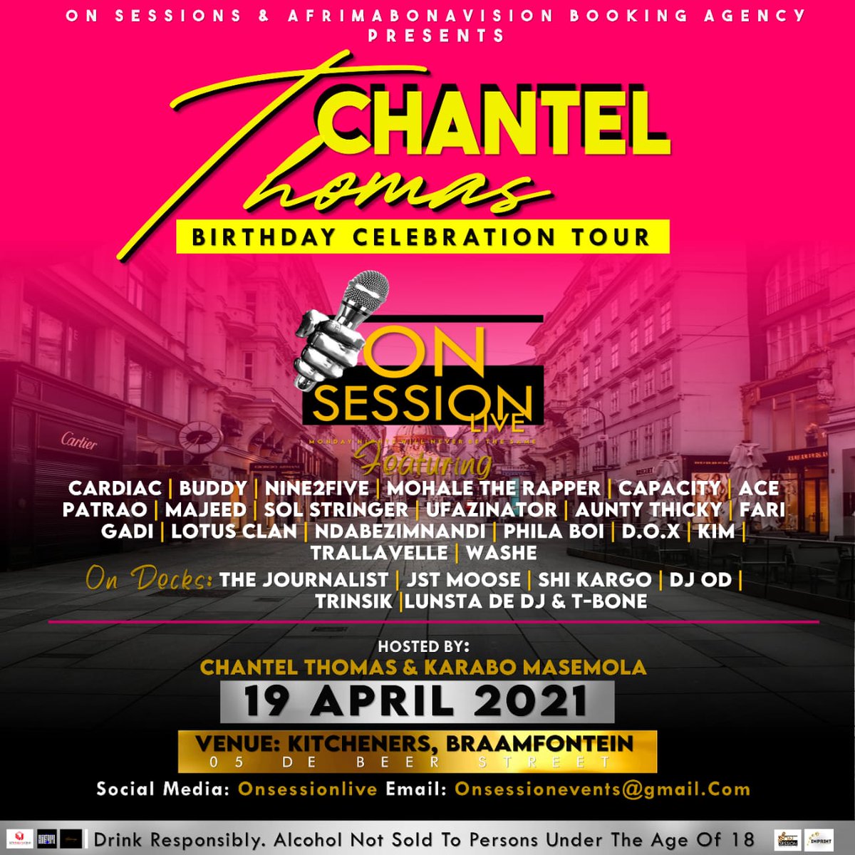OnSessionLive's tweet photo. Celebrating Chantel Thomas's Birthday at our Monday Night Session @BarKitcheners 🎉

📍5 De Beer 
⏳19 April 2021 https://t.co/xEj9TfaY9P