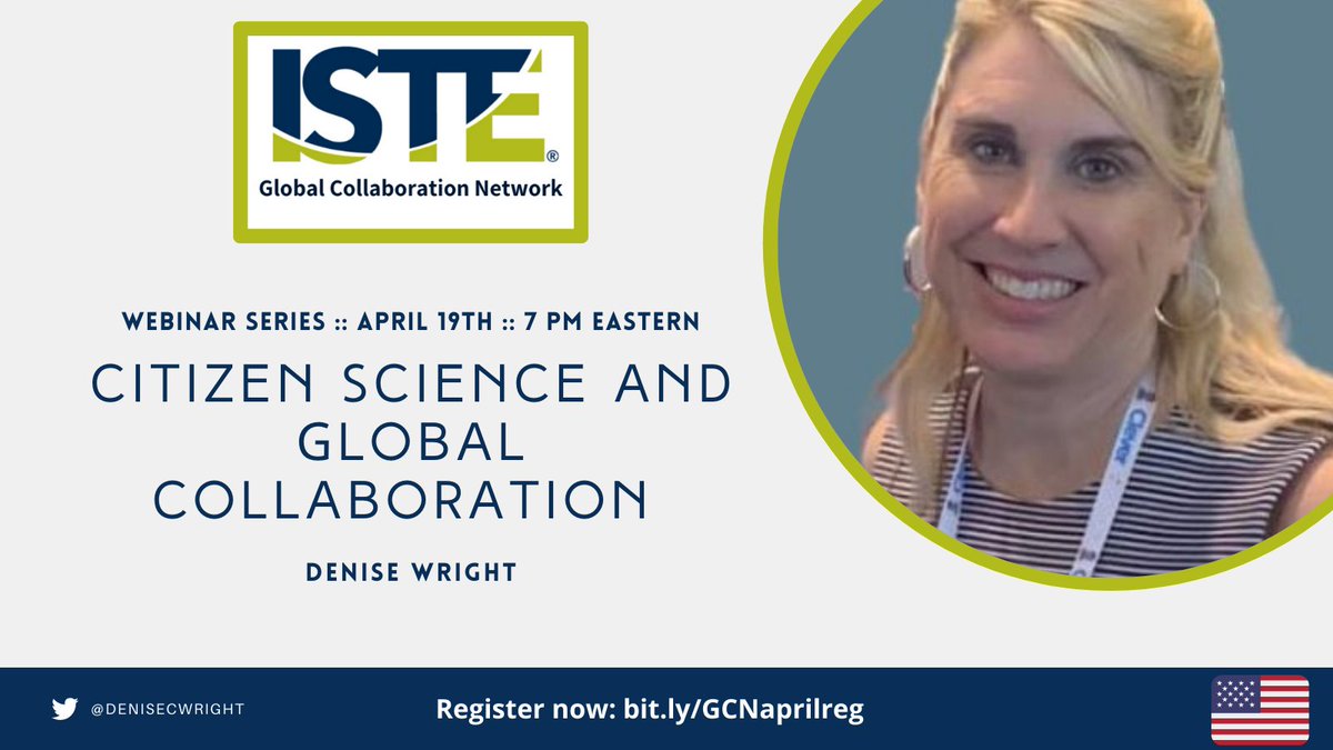 One more day until <a href="/DenisecWright/">Denise Staffa-Wright</a>'s #ISTEGlobalPLN #April #webinar on April 19, 7 pm EST !! 

Register to find out more about #science, #GlobalEd, #CitizenScience, and #GlobalCollaboration !!

💻bit.ly/GCNaprilreg