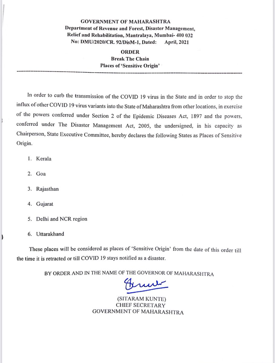 CMOMaharashtra's tweet photo. 🚨SOP for Long Distance Trains 

Places of “Sensitive Origins” (4th attachment)

#BreakTheChain https://t.co/pAsoSGadge