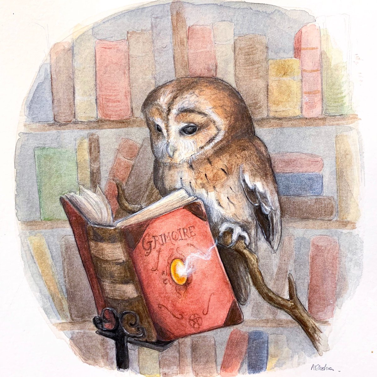 Hello my lovelies I hope your weekend has been a good one ☺️ here is little bit of owl magic to bring you good vibes  for the new week! ✨✨✨

#illustration  #witch #magic #witchyart #grimoire #spells #familiar #owl #owlart #owlpainting  #ukartist #frenchartist  #fantasyart