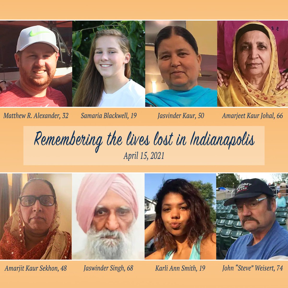 Eight people lost their lives and more were injured at their place of work. Hate and violence are a threat to all of us. We must support one another in our grief and we must call on our elected officials to make meaningful change.