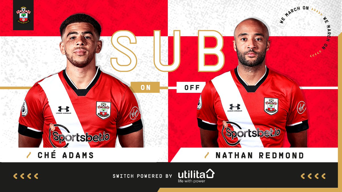 SouthamptonFC's tweet image. 58: A first change of the evening. 

On comes @CheAdams_. [1-0]