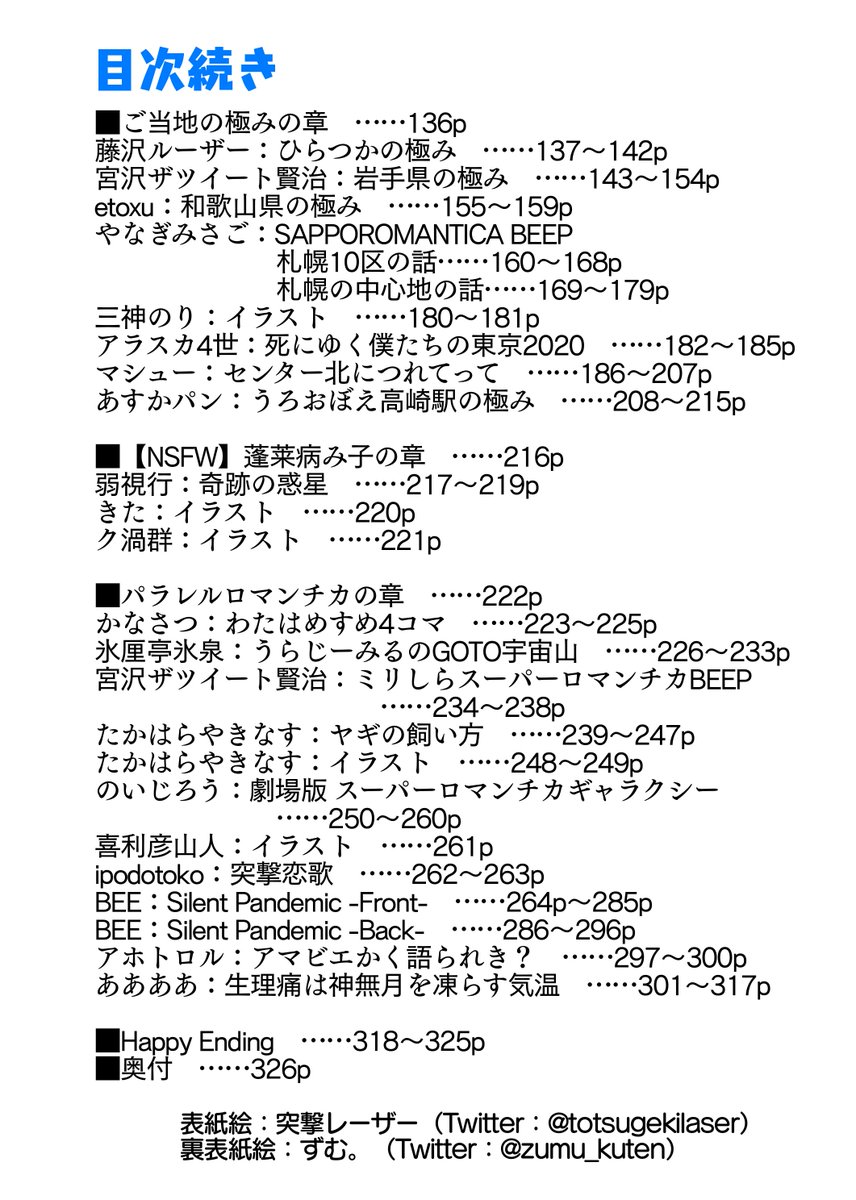 無料WEB合同誌『スーパーロマンチカFES』【PDF】 | スーパーロマンチカBEEP https://t.co/ZD8kJptwPr #booth_pm 

遂に完成しました(白目)
総勢37名(主催者含)、総ページ数327pの
空前絶後の「無料」WEB合同誌です。(白目)
今すぐにDLして、読めます、是非読んでね(白目) 