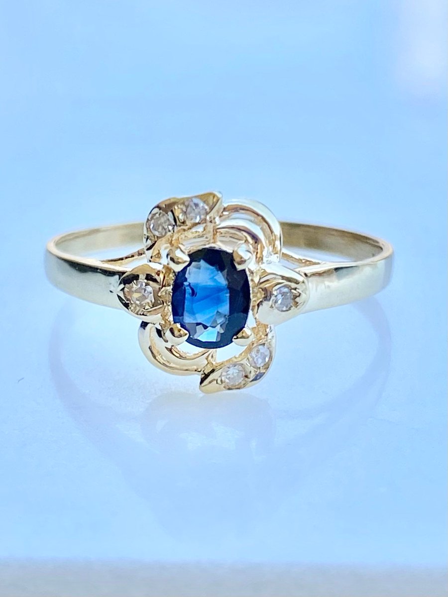 Excited to share the latest addition to my #etsy shop: Diamond Sapphire 14k Gold Engagement Ring ,Size 6 1/2, Oval Cut, Gem Cluster etsy.me/2RGX9k1 #haloring #yellowgold #diamond #sapphire #bluesapphire #diamondaccents #diamondengagement #LittleWomenVintage