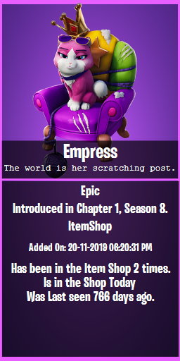 TheGameVlog's tweet photo. The Pet Empress Returns after 766 Days!
#FortniteItemShop #FortnitePrimal #FortnitePets #FortniteBackbling #FNPedia https://t.co/MyARuBMcI1