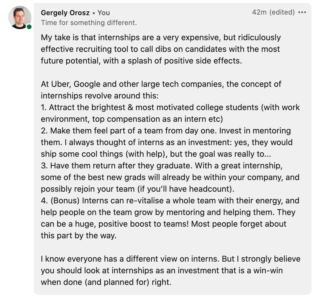 What is the goal of internships? Is it to train students? To get cheap workers to get stuff done?

<a href="/AlaRecruiter/">Amy Miller</a> tagged me in a question on LinkedIn (thanks!) and here's my take, as someone who has hired many interns, and almost all those interns returned full-time.