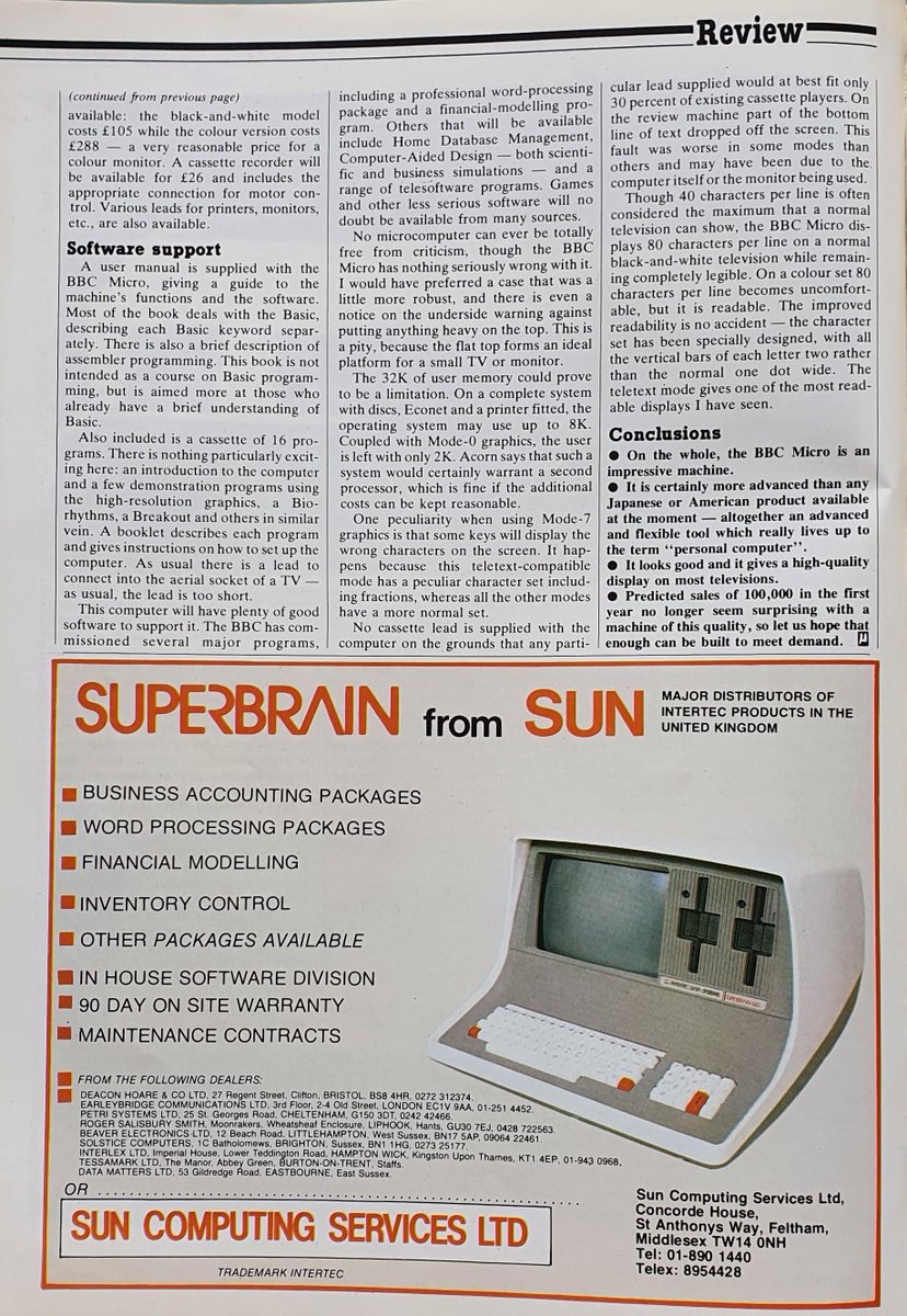I love reading old reviews of my favourite 8 Bit micro!  This review states - "The BBC seems set to change the face of U.K. computing" - if only they knew the half of it!