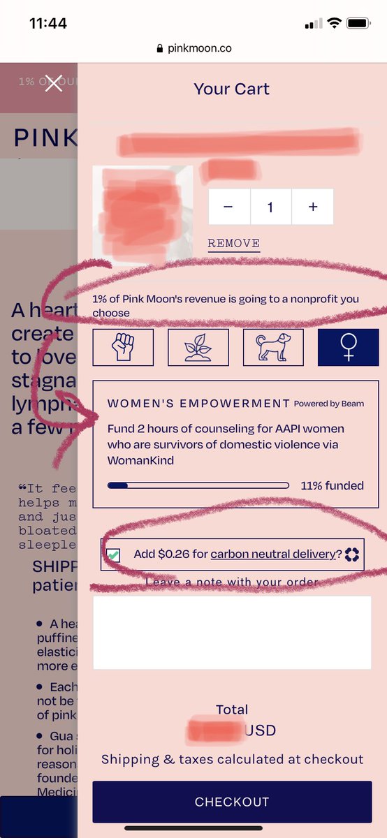 Bought something online and found this part of their check-out flow so cool! Got me thinking a lot of about small things companies can do towards social responsibility, and also making the consumer aware