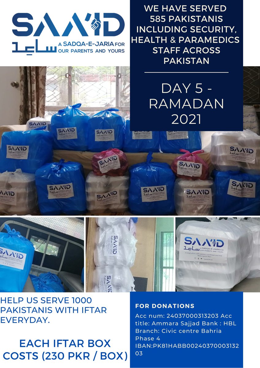 Fahad4014's tweet photo. Day - 5 | Ramzan 2021
Through #Saaid, today we served 580 individuals, including security, paramedic & rescue staff across Pakistan.
Jazak Allah for everyone's contribution.
For donations & contributions, please inbox https://t.co/07KtWZbvgD