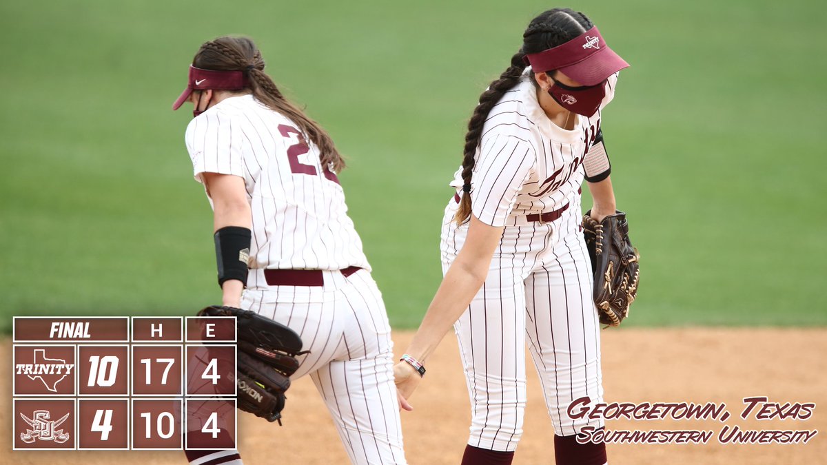 FINAL: <a href="/TUSBTigers/">Trinity Softball</a> takes the weekend series with a 10-4 margin Sunday! #TigerPride #SCACsb

Sammie Whitman and Jordyn Williams each notched three hits in this one!
