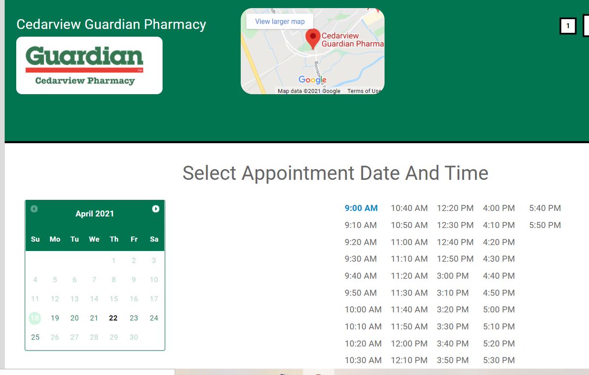 [ON] Cedarview Guardian Pharmacy (Neapan) has lots of appointments for the next week for 55+:  myownpharmacy.ca/guardian/ 
#COVID19 #COVID19Vaccine #COVID19ON #vhcon