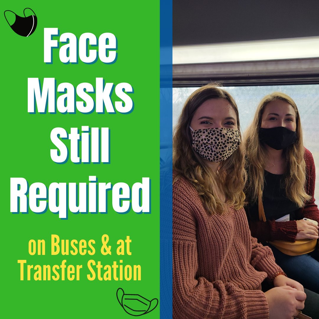 mitsbus's tweet photo. Just a friendly reminder we still require face masks to be worn inside the transfer station and on the #MITS buses.  We appreciate your cooperation in helping us keep the community safe.  #maskupmuncie #ridewithmits #studentsridefree https://t.co/fQ7Ewcj37J