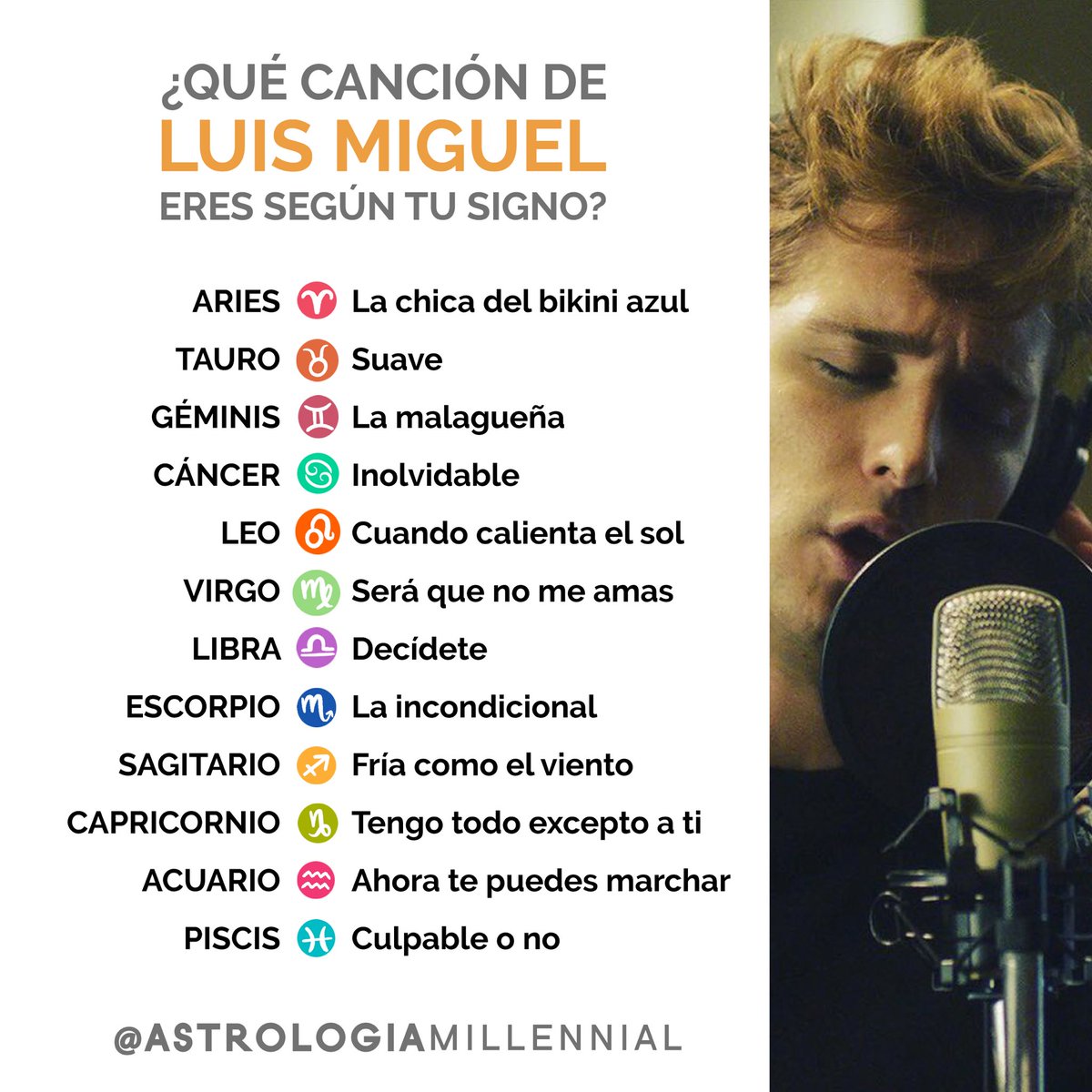 AstrologiaM's tweet photo. ¿Que canción de #LuisMiguelLaSerie2 eres según tu signo? 🎶🎶 https://t.co/nt1cbfmqdM