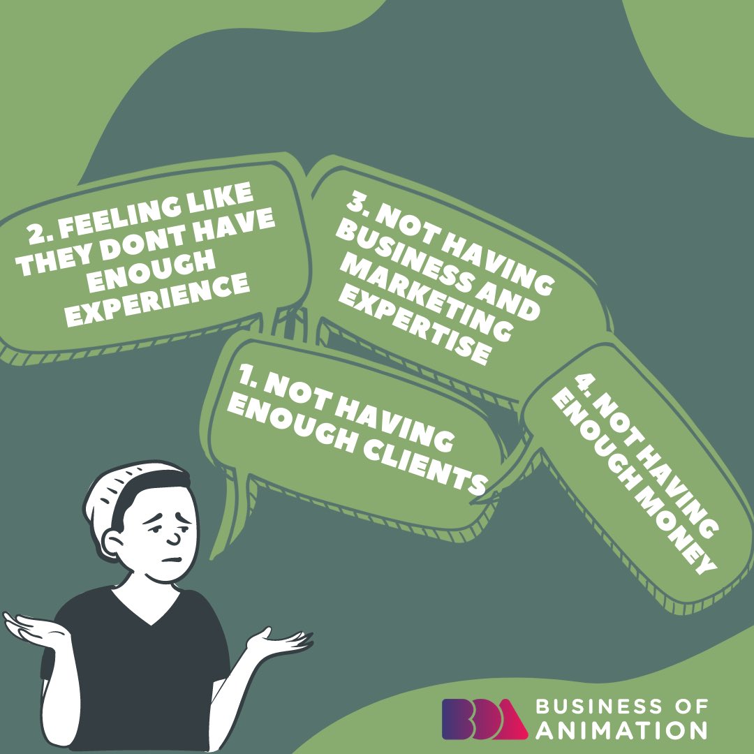 animationbiz's tweet photo. 3. Not having business and marketing expertise
4. Not having enough money
5. Shrinking client budgets
6. Big animation studios outsourcing to low wage countries

#AnimatorStruggles #AnimatorsStruggles #AnimatorProblems #AnimatorsProblems #AnimationProblems
#AnimationBusiness https://t.co/FcgRpns0td