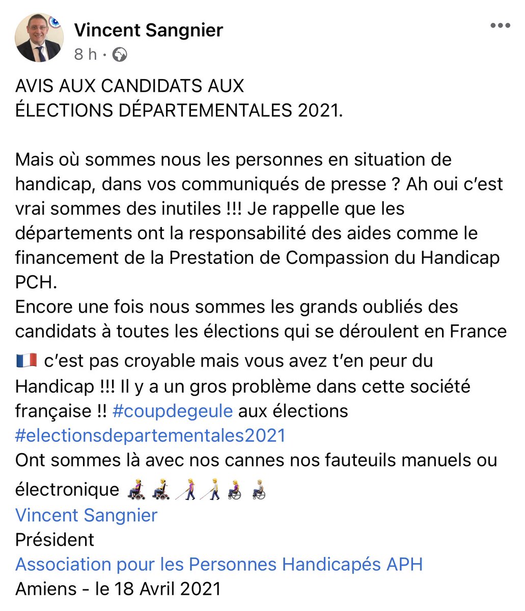 VincentSangnier's tweet image. Oui mais où sont les personnes en situation de handicap dans les discours 🎤 des #electionsdepartementales2021 ⬇️⬇️⬇️