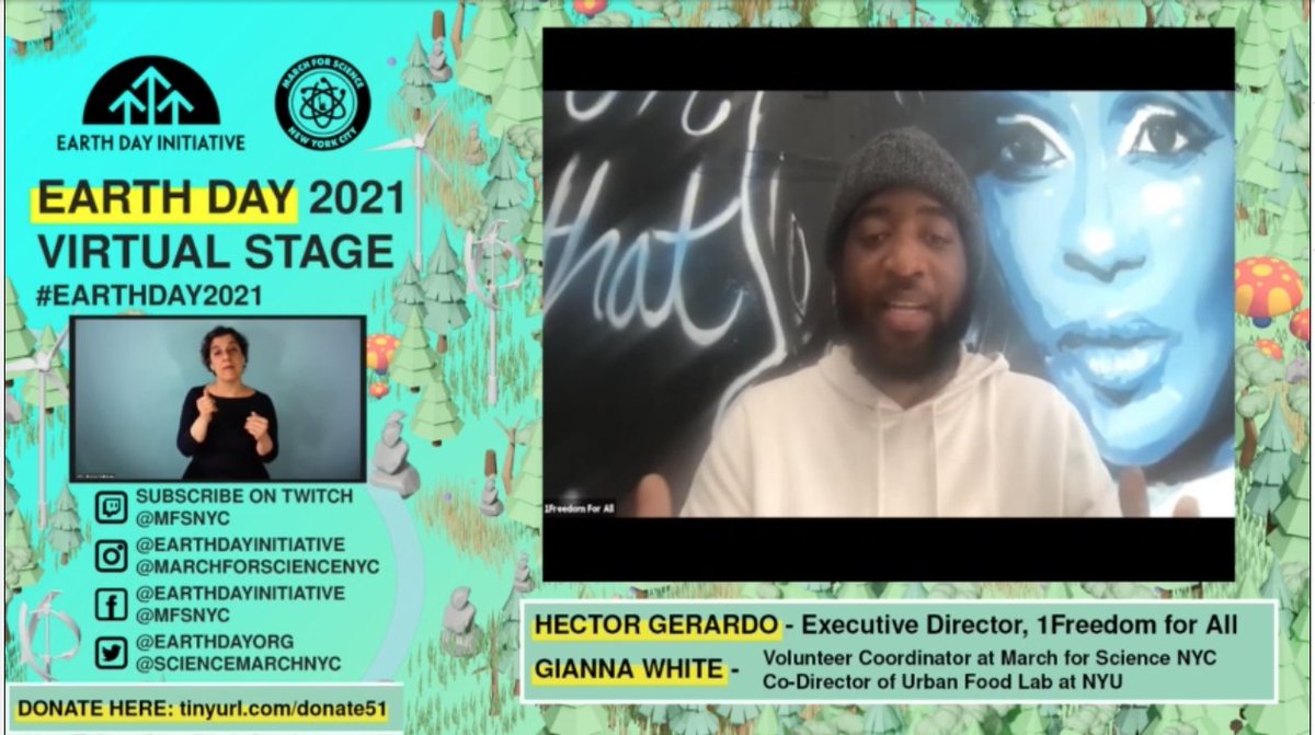 Now on the #EarthDay51 virtual stage: our Volunteer Coordinator <a href="/itsjust_gianna/">Gianna</a> chats with <a href="/1Freedom2win/">1 Freedom</a> about food justice for communities in The Bronx and Northern Manhattan! 

Major highlight: COMMUNITY FRIDGES 

twitch.tv/mfsnyc