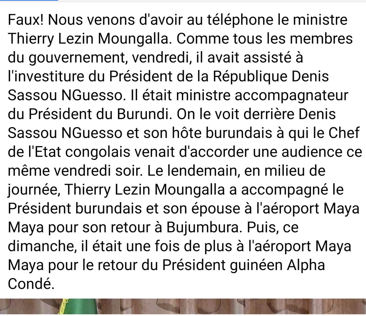 ThMoungalla's tweet photo. FAKE NEWS : merci à François Bikindou, du #Troubadour, pour avoir démenti une rumeur malveillante à mon encontre qui circule sur les RS. Voici son texte. D'habitude indifférent à ce genre de mensonge, je relaie son démenti pour rassurer des parents affolés. Ah, les congolais...🙄 https://t.co/1NieCc6OiY