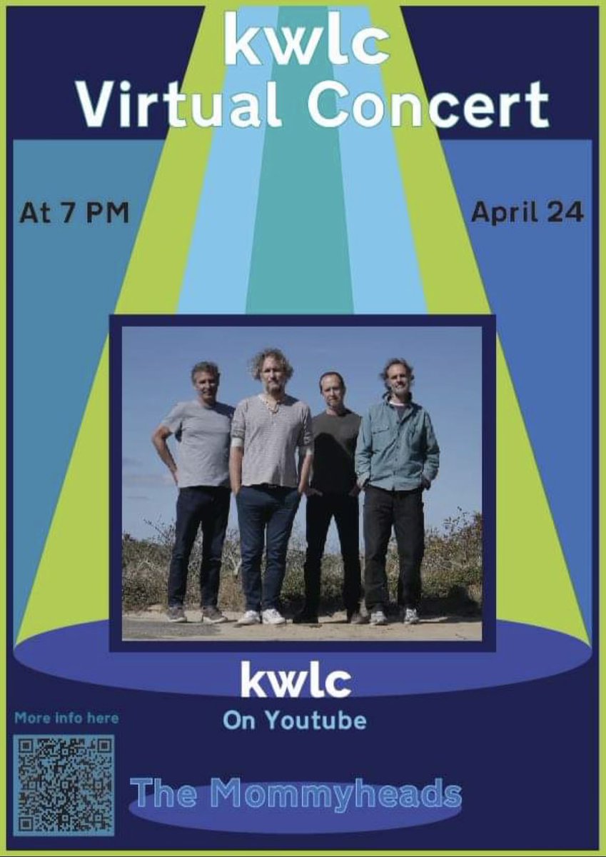 kwlc's tweet photo. 🎙CONCERT ANNOUNCEMENT🎙
@TheMommyheads virtual concert on Saturday (April 24) at 7pm! 
Link coming soon! https://t.co/xzu8GGvyl1