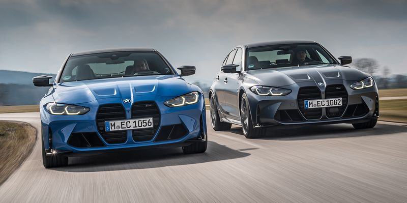 RoadandTrack's tweet photo. The 2022 BMW M3 and M4 Competition xDrive are rear-wheel drive until you need more traction. https://t.co/kVvozdDe9j https://t.co/XZO8xY8AaY