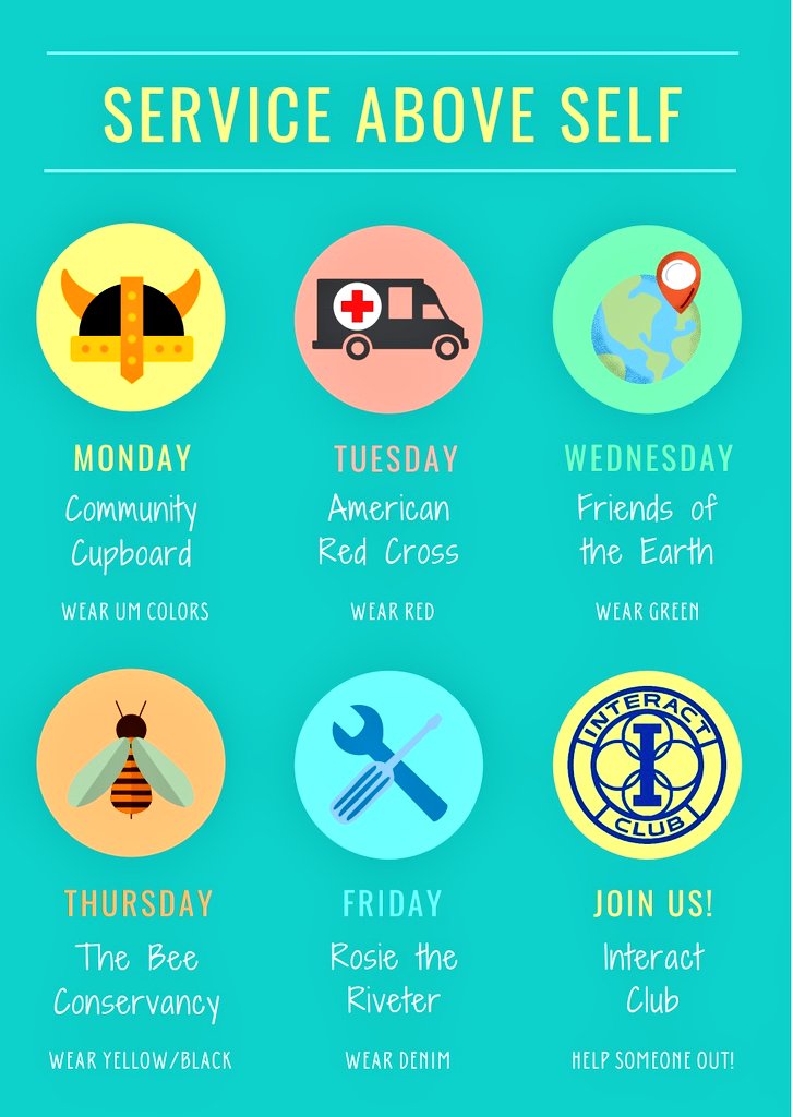 #ServiceAboveSelfWeek is upon us!  Be sure to wear your Blue and Gold tomorrow and support the #communitycupboard #umahs <a href="/DrToleno/">Dr. John A. Toleno</a> <a href="/Rotary/">Rotary International</a>