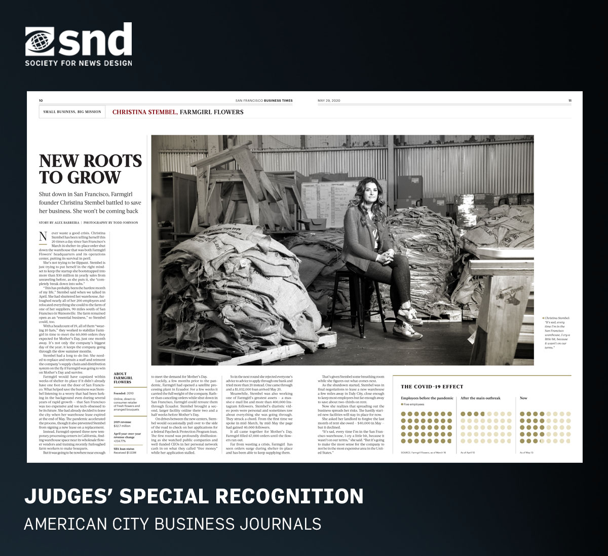 SND's tweet photo. A judges’ special recognition goes to American City Business Journals for a body of work that shows commitment to an overall design philosophy. The elegant but flexible design system serves a range of stories and voices across many cities, through many publications. https://t.co/M0LT3MENYP