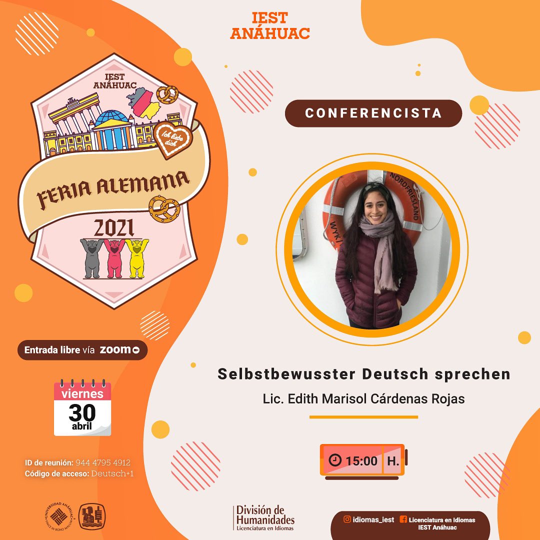 IEST_Idiomas's tweet photo. ¡Conoce a nuestros conferencistas para la Feria Alemana este 30 de Abril! 🇩🇪✨
#idiomasIEST #feriaalemana #deustchland #tampicomadero https://t.co/EcKhcp2riv