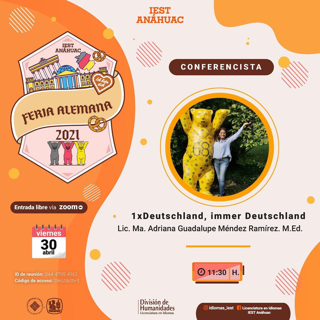 IEST_Idiomas's tweet photo. ¡Conoce a nuestros conferencistas para la Feria Alemana este 30 de Abril! 🇩🇪✨
#idiomasIEST #feriaalemana #deustchland #tampicomadero https://t.co/EcKhcp2riv