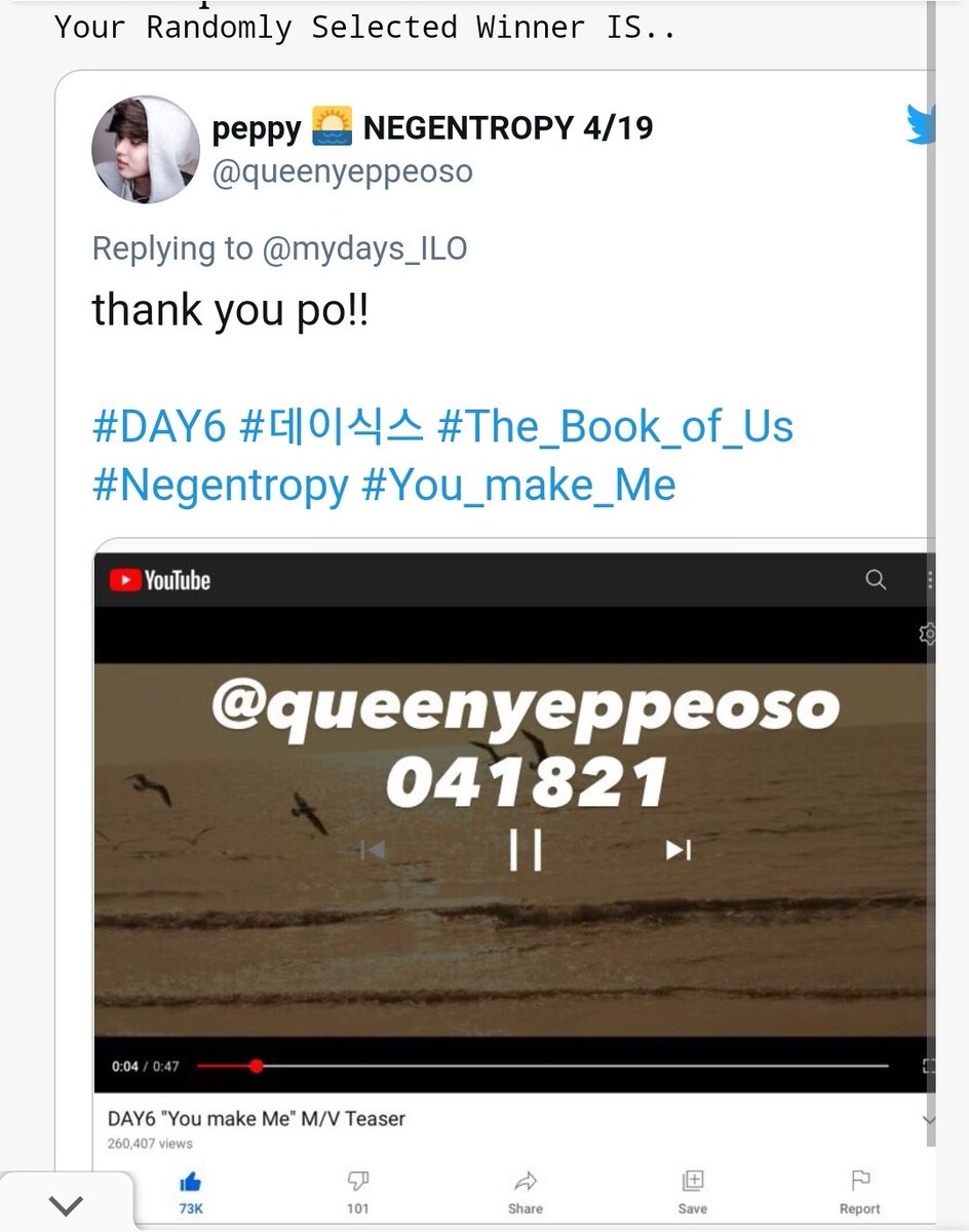 mydays_ILO's tweet photo. Winners ⬇️⬇️⬇️

Congratulations!
@youngkthusiast 
@itsperieboi
@kirbyoungk 
@queenyeppeoso 

Thank you for joining the GA, My Days! 
To the winners please DM us your email address. 🌱🎉🥳

#DAY6 #The_Book_of_Us 
#Negentropy #You_make_Me https://t.co/cipMdcMYcC