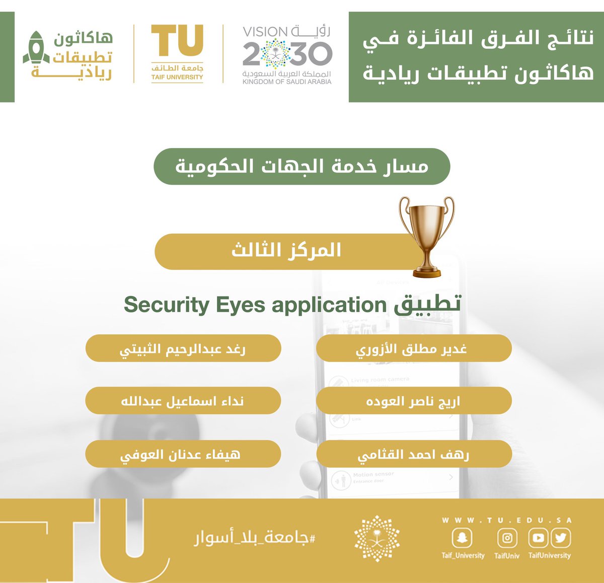 ProfSultanSaad's tweet photo. ألف مبارك لطالباتي فوزهم بالمركز الثالث بتطبيقهم @SE_application يسحقون بجدارة وأفخر بالإشراف عليكم https://t.co/XKLD6KFJYB