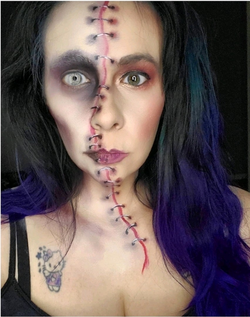 Lo5's tweet photo. SNITCHES GET STITCHES #Facepaint #MakeupIllusion #SpookyMakeup #IShouldGoGetMyMailLikeThis #HeyNeighbor #ImFINE https://t.co/i6al9Kd9SK