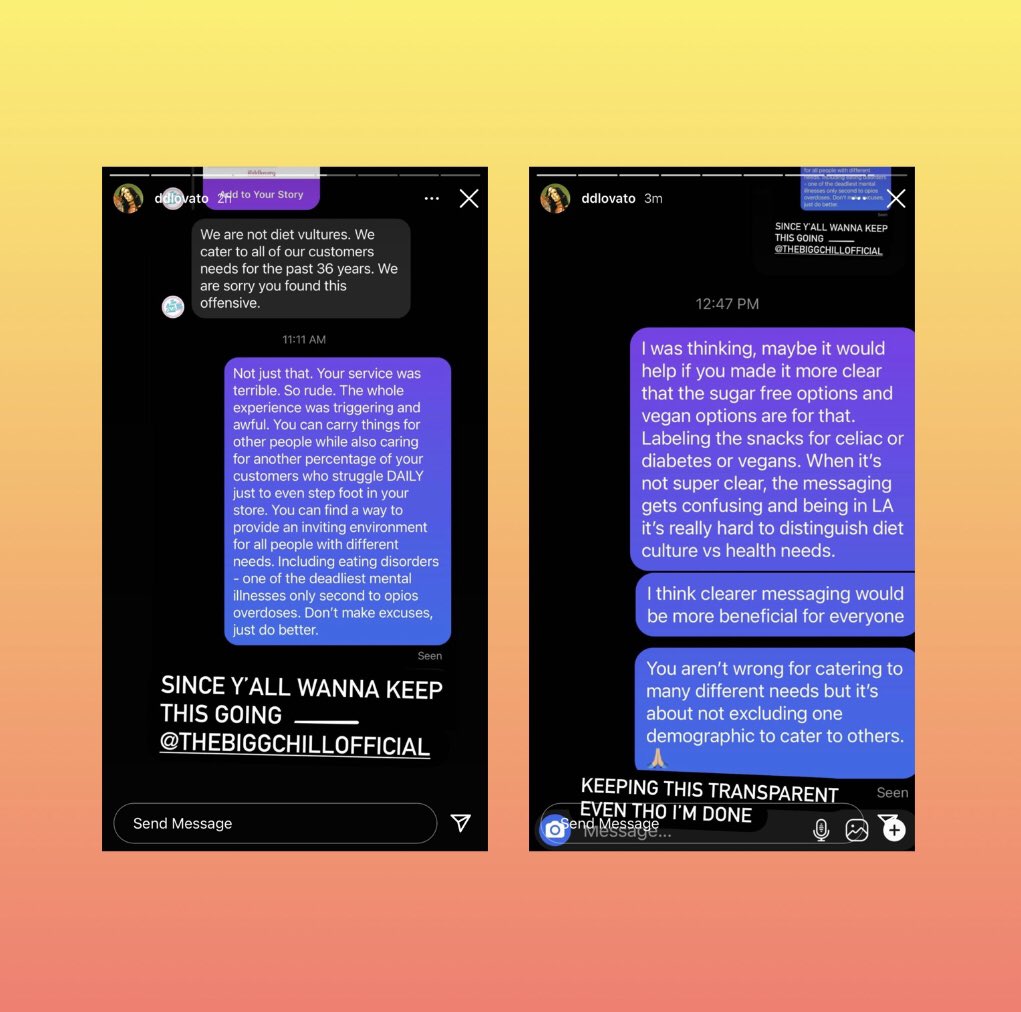 Pop Crave On Twitter Demi Lovato Calls Out A Los Angeles Frozen Yogurt Shop For Its Harmful Messaging Regarding Their Sugar Free Cookies And Other Diet Foods Https T Co 6teltoaith Twitter