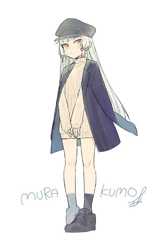 murakumo (kancolle) 1girl solo long hair hat sweater socks jacket  illustration images