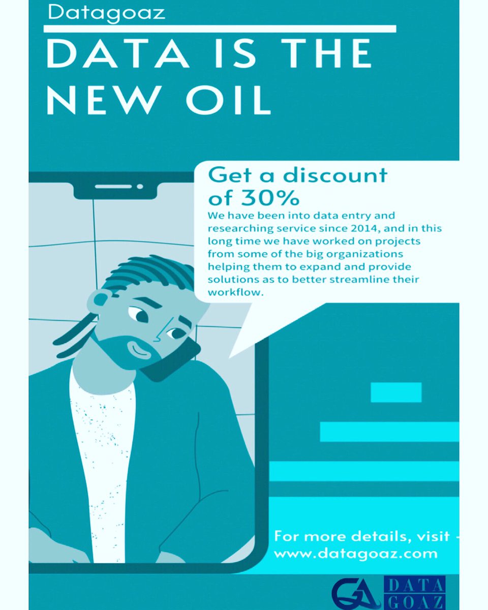 DataGoaz's tweet image. Data is the new oil.
..
#DATAENTRY #WEBRESEARCHING #DATAMINNING #CALIFORNIADATAENTRY #emailmarketing #wordtoexcelEurope #onlinebusinessusa #offlinemarketing #guestpost #virtualassistant #itsolutionsforbusiness #itsolutionprovider #datascience #newyorkfashionblogger #londguestpost