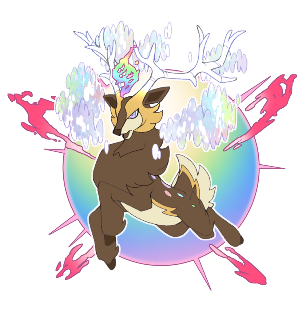 「I made a Mega Sawsbuck for giggles Taken」Vergolophus (𝘝. 𝘤𝘺𝘳𝘵𝘰𝘤𝘳𝘪𝘴𝘵𝘢𝘵𝘶𝘴)のイラスト