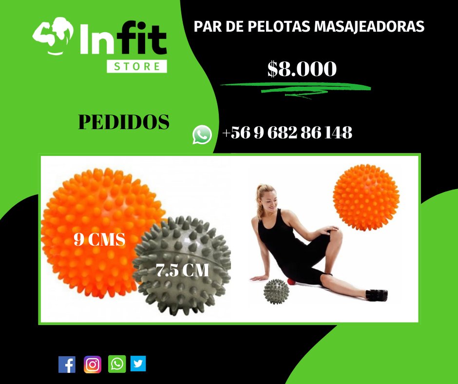 InfitStore's tweet photo. Pelotas masajeadoras (2). $8.000. Pedidos al  📱+56 9 682 86 148. 
#Antofagasta #antofacity #CALAMA #Mejillones #Taltal #Tocopilla #fitness #Deportes #deportesalud #deportivo #deporteseguro  #pilateschile  #pilatesonline #vidasana  #saludybelleza  #domingo #chile #santiagochile https://t.co/BzE6vZ2xBJ