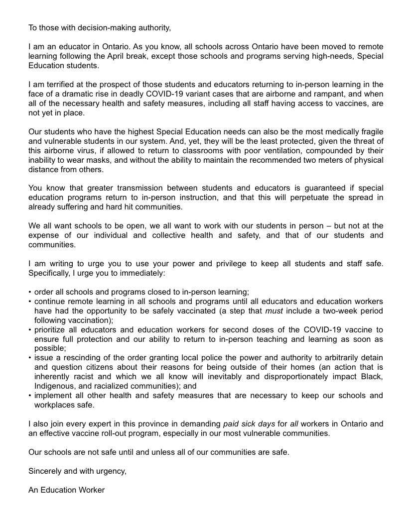 #ONTED WORKERS: If you want to add your voice to the cmpgn currently being waged by <a href="/ETFOPeel/">ETFO Peel</a> members, save this image, tweet/post, &amp; tag:

▶️ @FordNation, @SFLecce, @CElliottAbility, <a href="/SylviaJonesMPP/">Sylvia Jones</a>

▶️ your local/regional public health unit

▶️ your school board

SHARE! #onlab