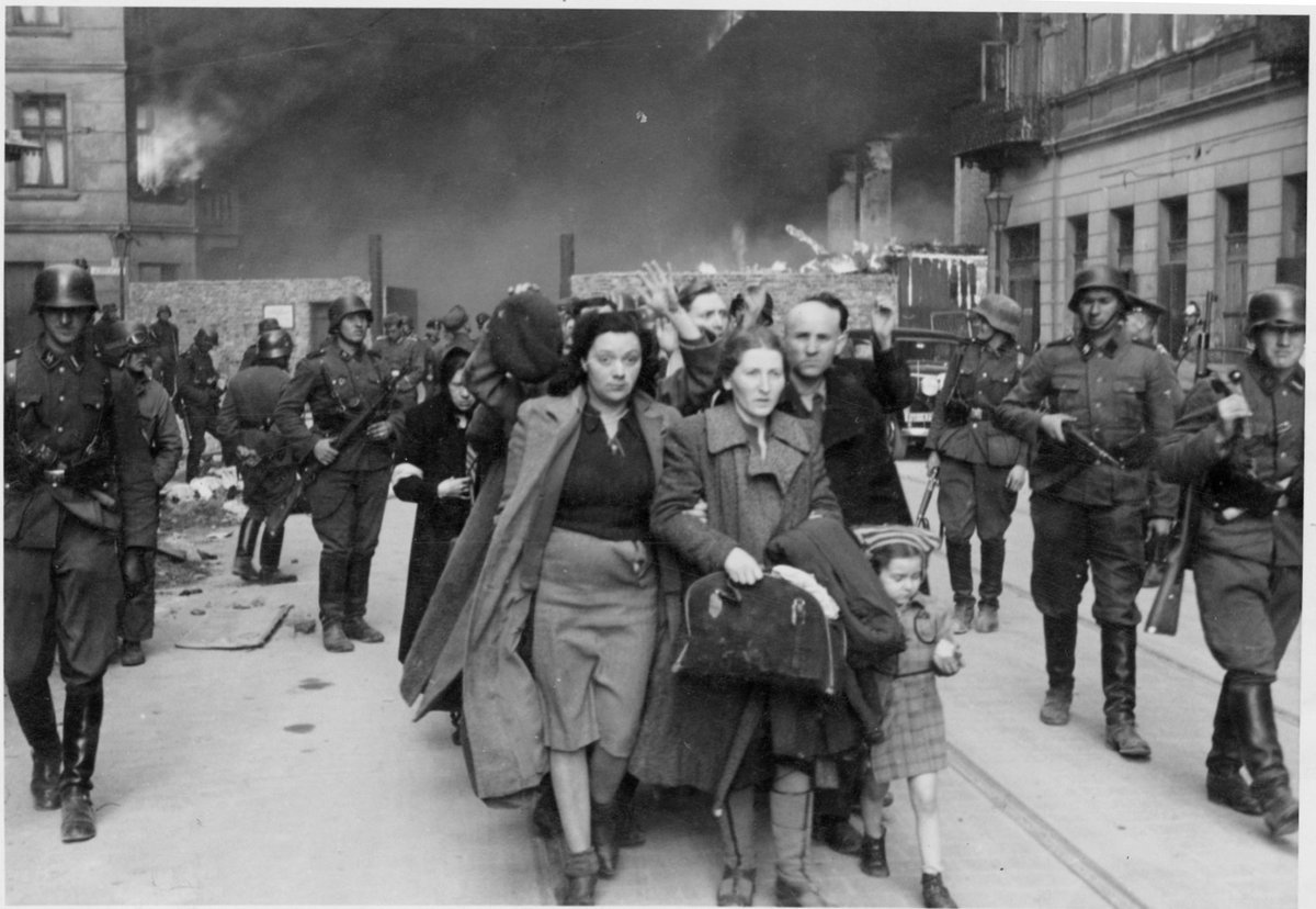AuschwitzMuseum's tweet photo. 19 April 1943 | Groups of Jews in the Warsaw Ghetto began the uprising against Germans. It lasted 27 days. Today we remember the bravery and sacrifice of people who chose to resist against impossible odd to die in dignity &amp; save the human spirit. https://t.co/Gw1xuNRsj5 https://t.co/QJMg4RtP5m