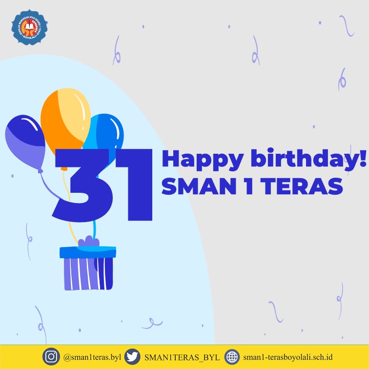 SMAN1TERAS_BYL's tweet photo. “🎉Selamat hari ulang tahun untuk SMAN 1 TERAS🎊"
 Semoga dengan bertambahnya usia, sekolah ini makin banyak mencetak generasi unggul bagi bangsa dan negara.
@cabdin_v 
#sman1teras
#selamatulangtahun https://t.co/RYx98eUJLZ