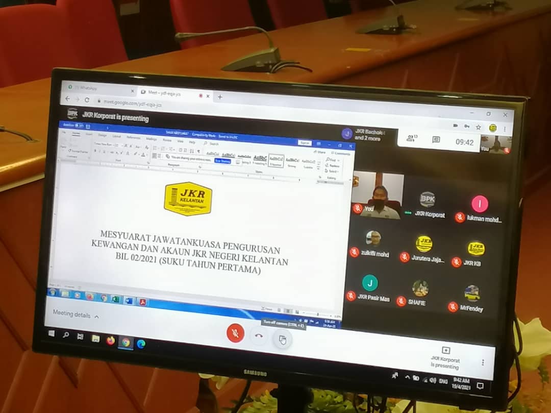 19/04/2021 sedang berlangsung
Mesyuarat Jawatankuasa Pengurusan Kewangan Dan Akaun JKR Negeri Kelantan (JPKA) bil.2/2021 secara maya yang dipengerusikan oleh Tn. Pengarah JKR Kelantan
<a href="/JKRKelantan/">ᴊᴋʀ ɴᴇɢᴇʀɪ ᴋᴇʟᴀɴᴛᴀɴ</a> <a href="/MachangJkr/">JKR Machang</a>